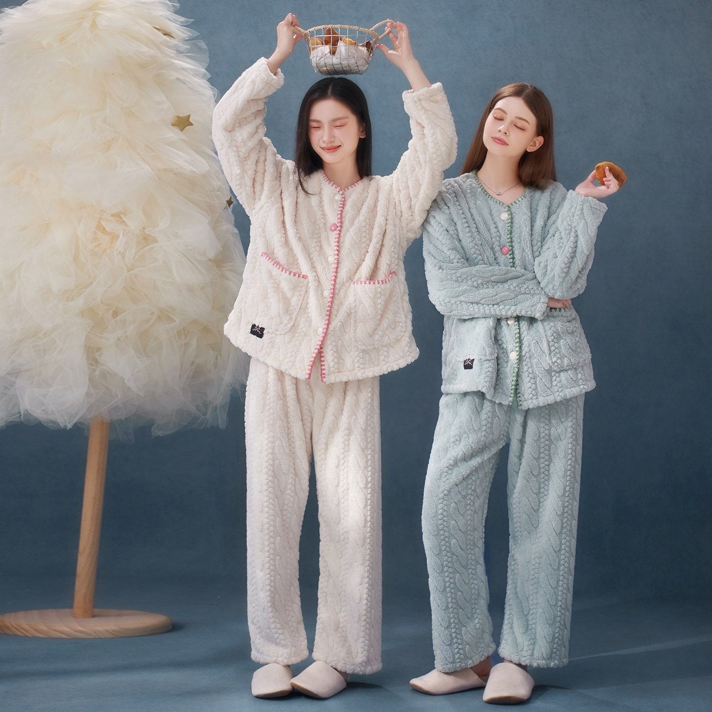 马克公主甜美风珊瑚绒睡衣女冬季加厚保暖毛茸茸洋气家居服秋冬款