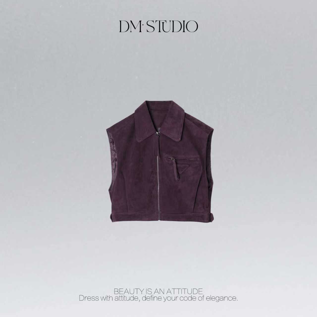 DEDM•STUDIO气质高级感精致复古拉链款翻领马甲2508MJ/2403015-4