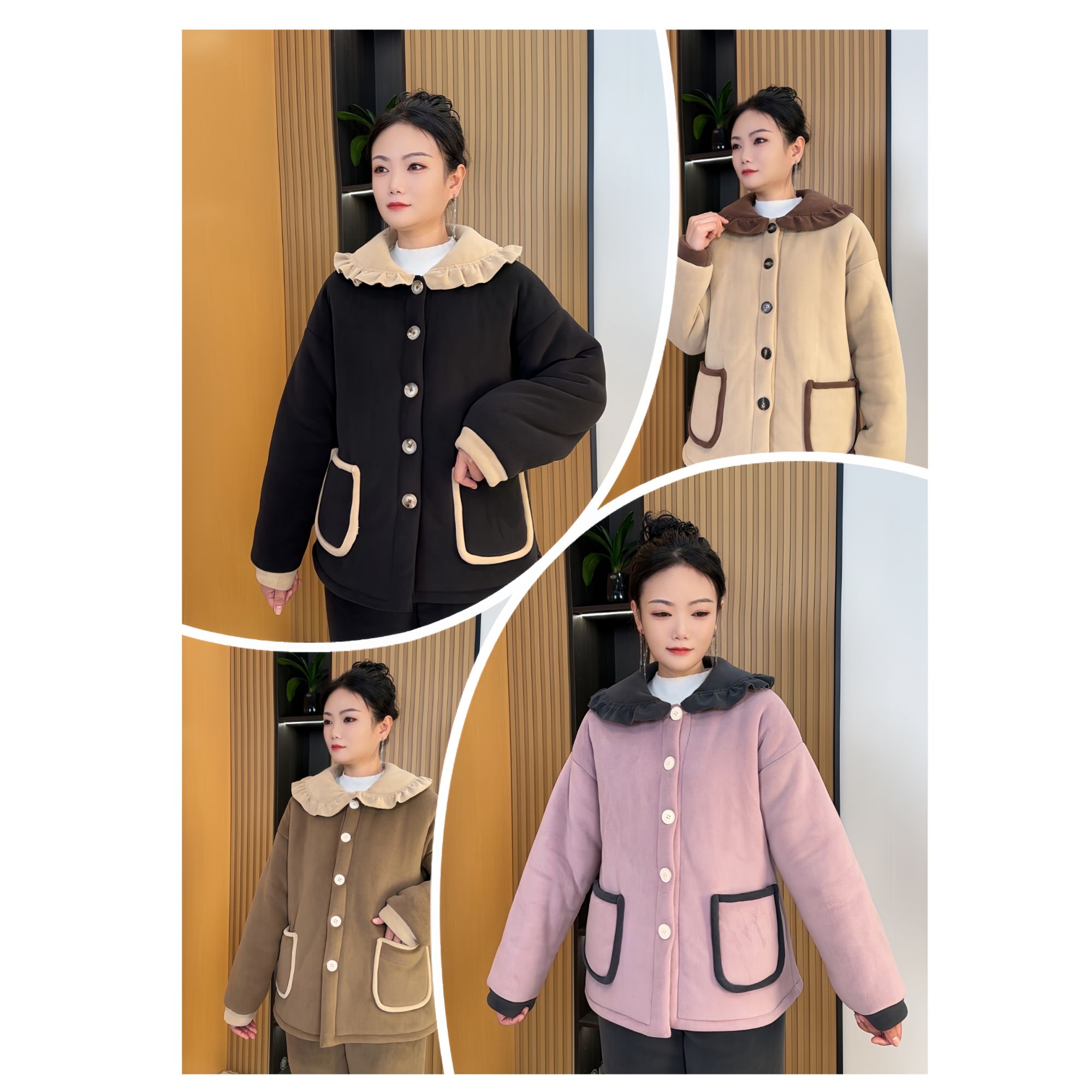 2024第三代奥利绒小香风家居服睡衣套装女加绒加厚冬季新款娃娃领