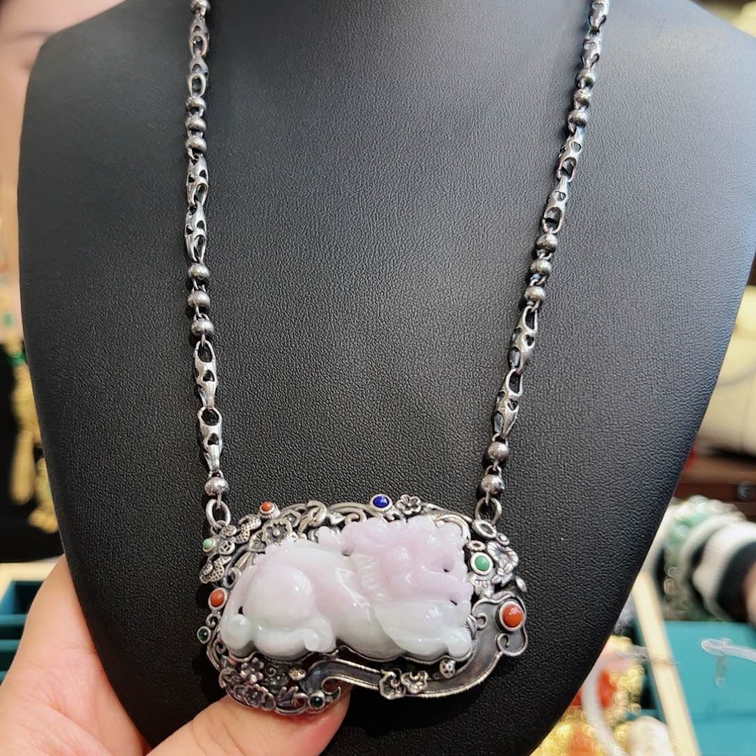 翡翠颈饰银S925镶嵌古风