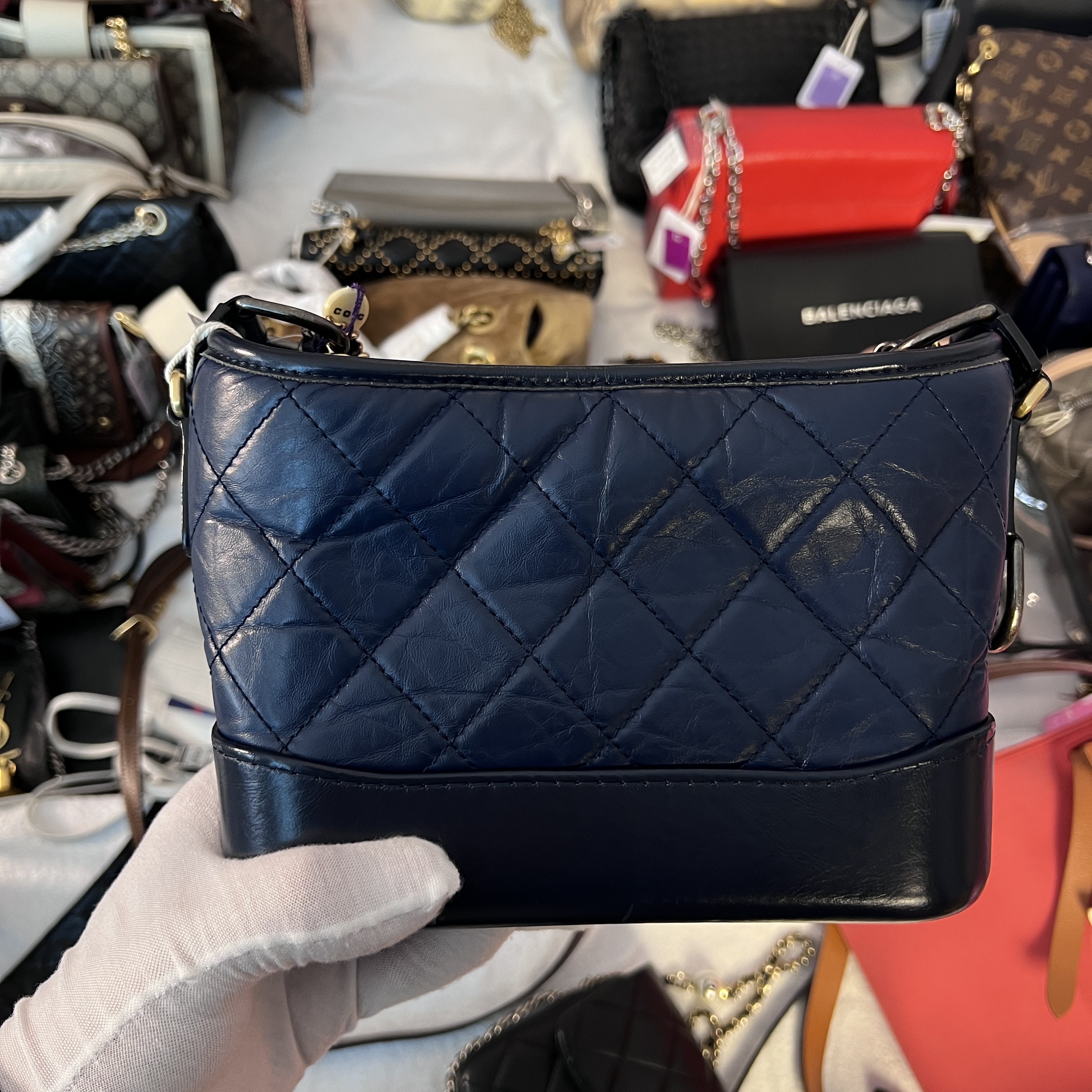 95新 Chanel/香奈儿 蓝色链条流浪包/美美在包展