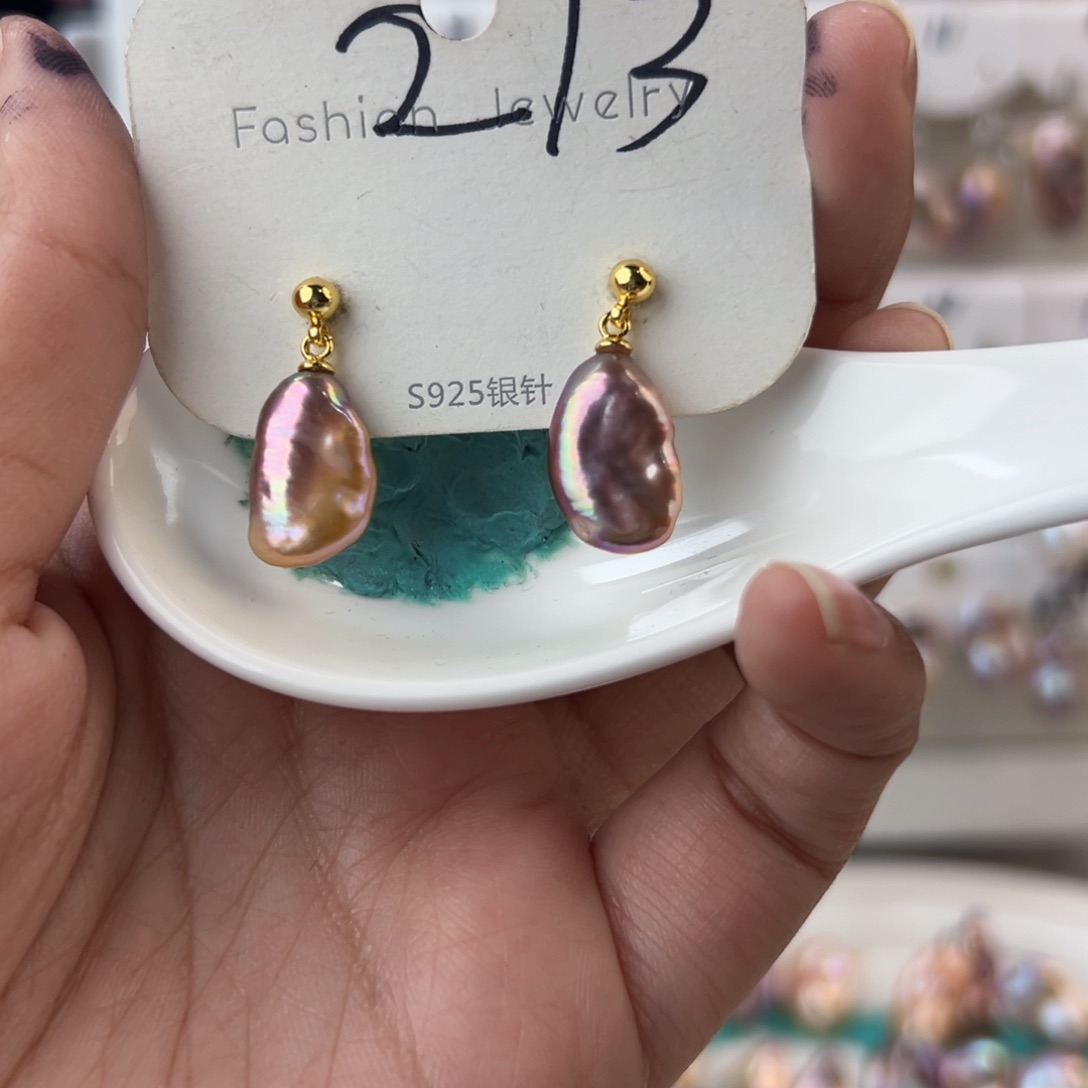 淡水珍珠耳饰银S925镶嵌