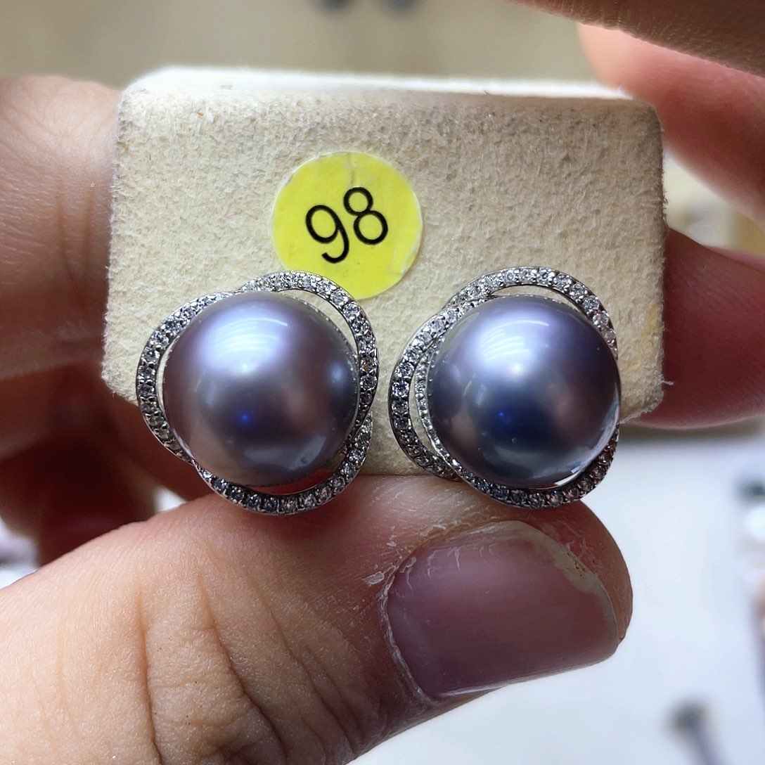 海水珍珠耳饰银S925镶嵌