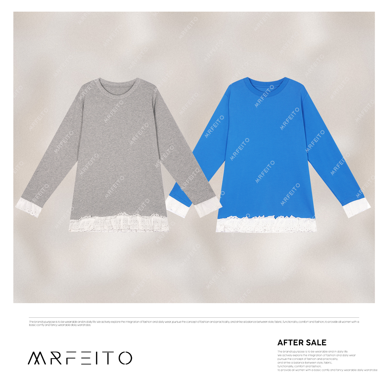 MRFEITO休闲百搭纯色蕾丝拼接女士上衣H16SY02C31175