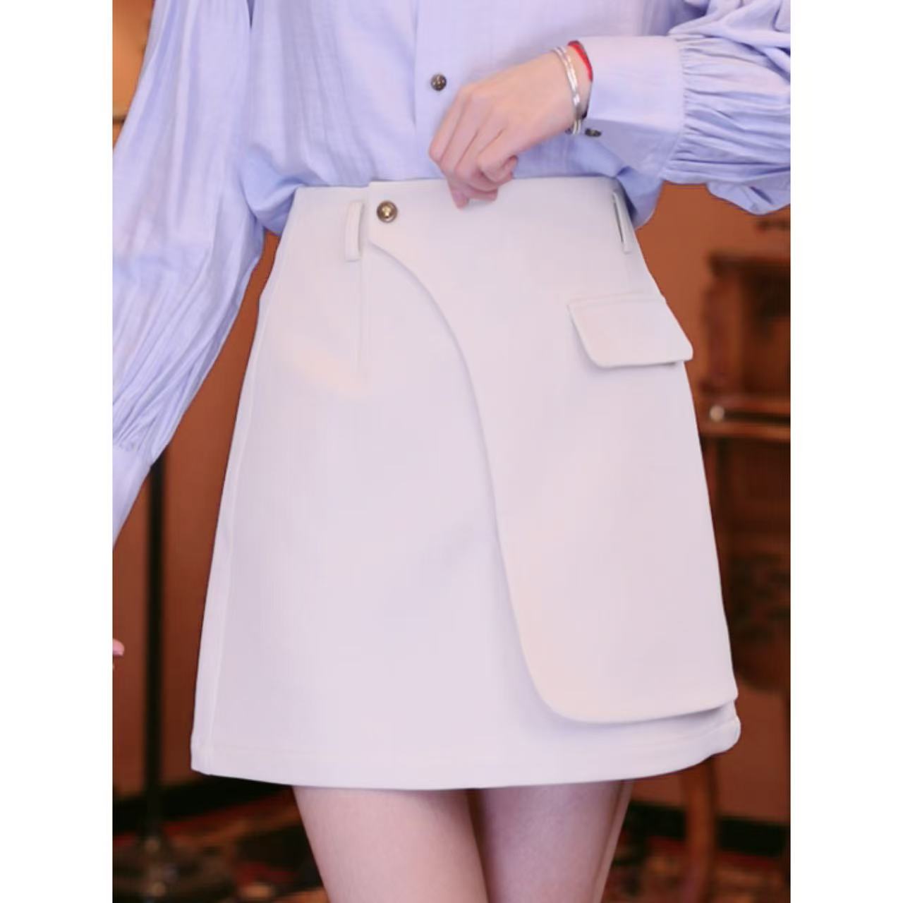 牧子【自在如风】复古百搭显瘦高腰女装短裙01533