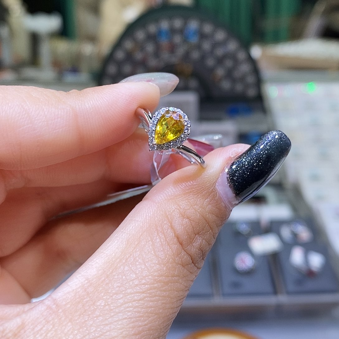 彩色蓝宝石戒指银S925镶嵌天然彩蓝宝