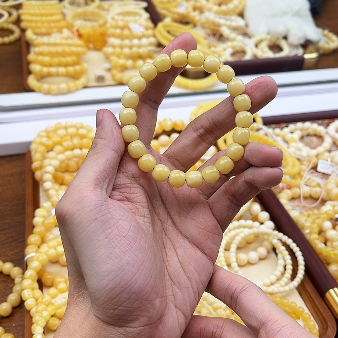 蜜蜡未镶嵌手链奶白浓蜡阿尔卑斯9.5mm*9mm