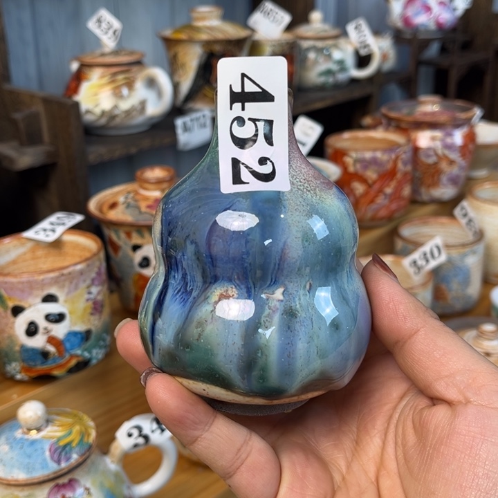 全手工柴烧志野小花插452