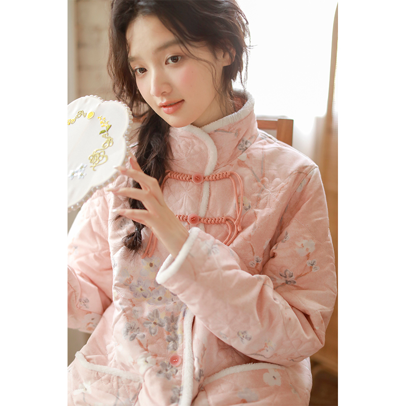 【宜莱家】秋冬纯棉女士加厚睡衣保暖棉袄厚款长袖长裤家居服套装