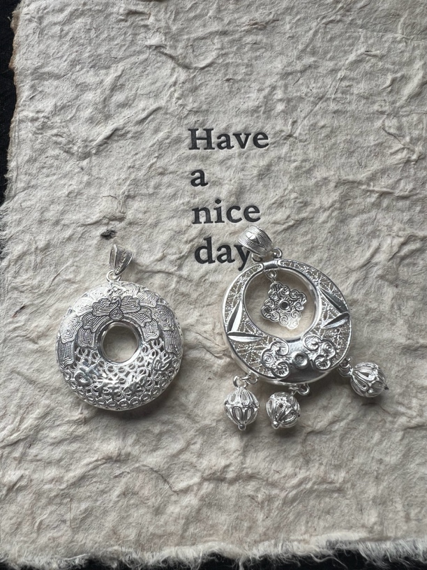 吊坠足银 大平安扣足银花丝贵州特色