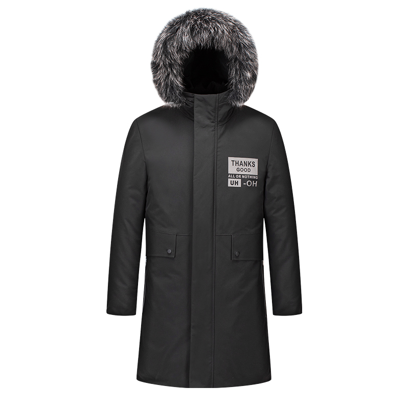 男士长款真狐狸毛领羽绒服