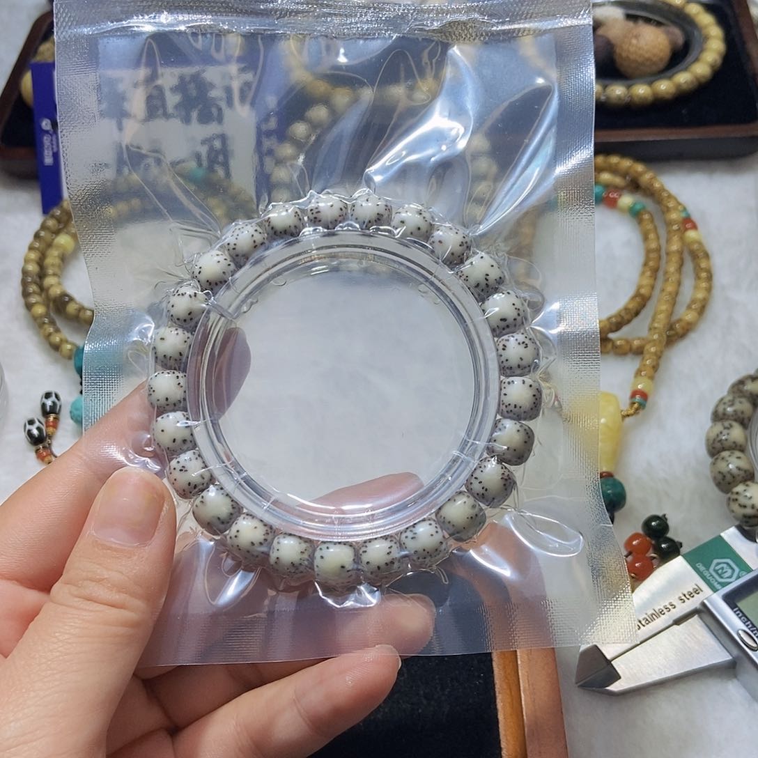 星月菩提手串侧留白骨瓷白石玉料9x 8