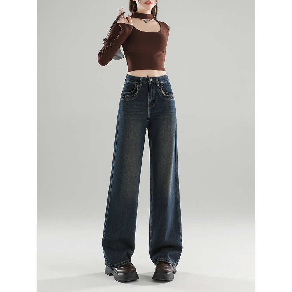 牛仔阔腿裤女2025春季新款高腰宽松百搭显瘦垂感拖地裤女装#89083
