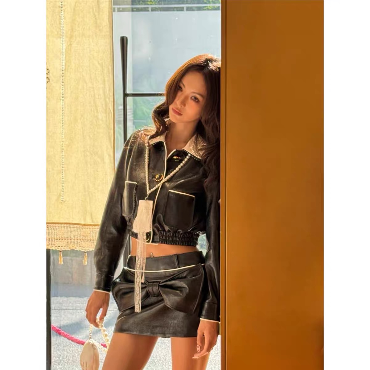 【今安】赵美廷同款皮衣外套蕾丝钉珠精致气质显瘦痞帅炸街风女装