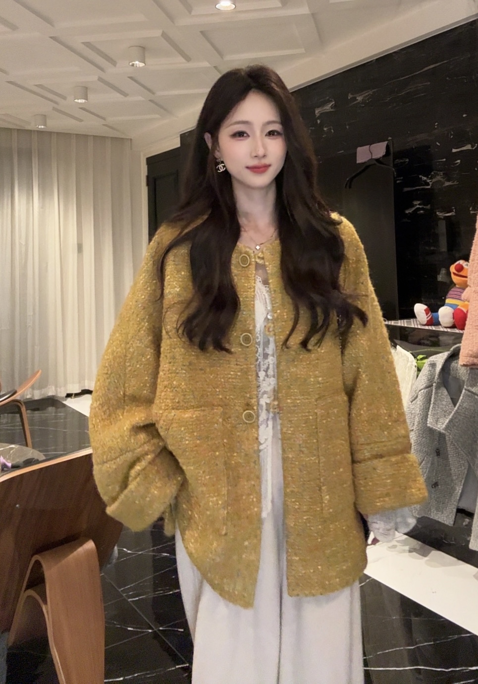 鱼er【流金岁月】设计师高定/羊毛特种纱彩点氛围感保暖外套