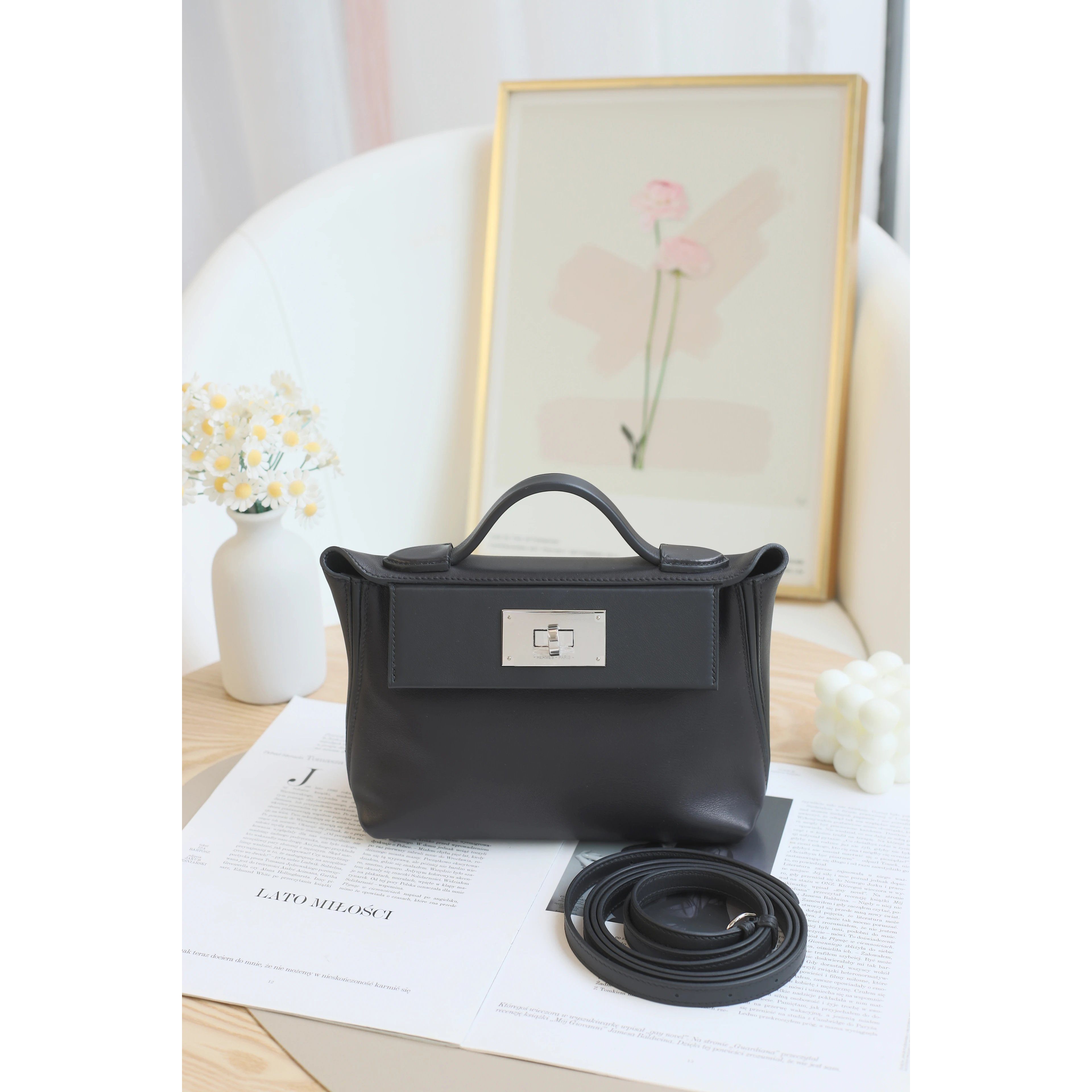 未使用 Hermes/爱马仕 2424mini 21 K刻 s皮 黑色 银扣