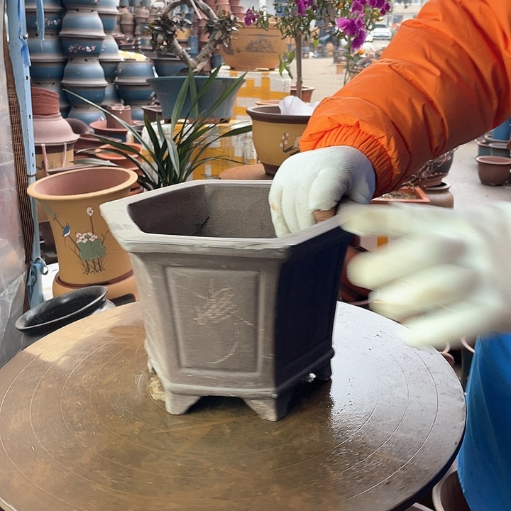 紫砂宜兴紫砂刻绘六方25