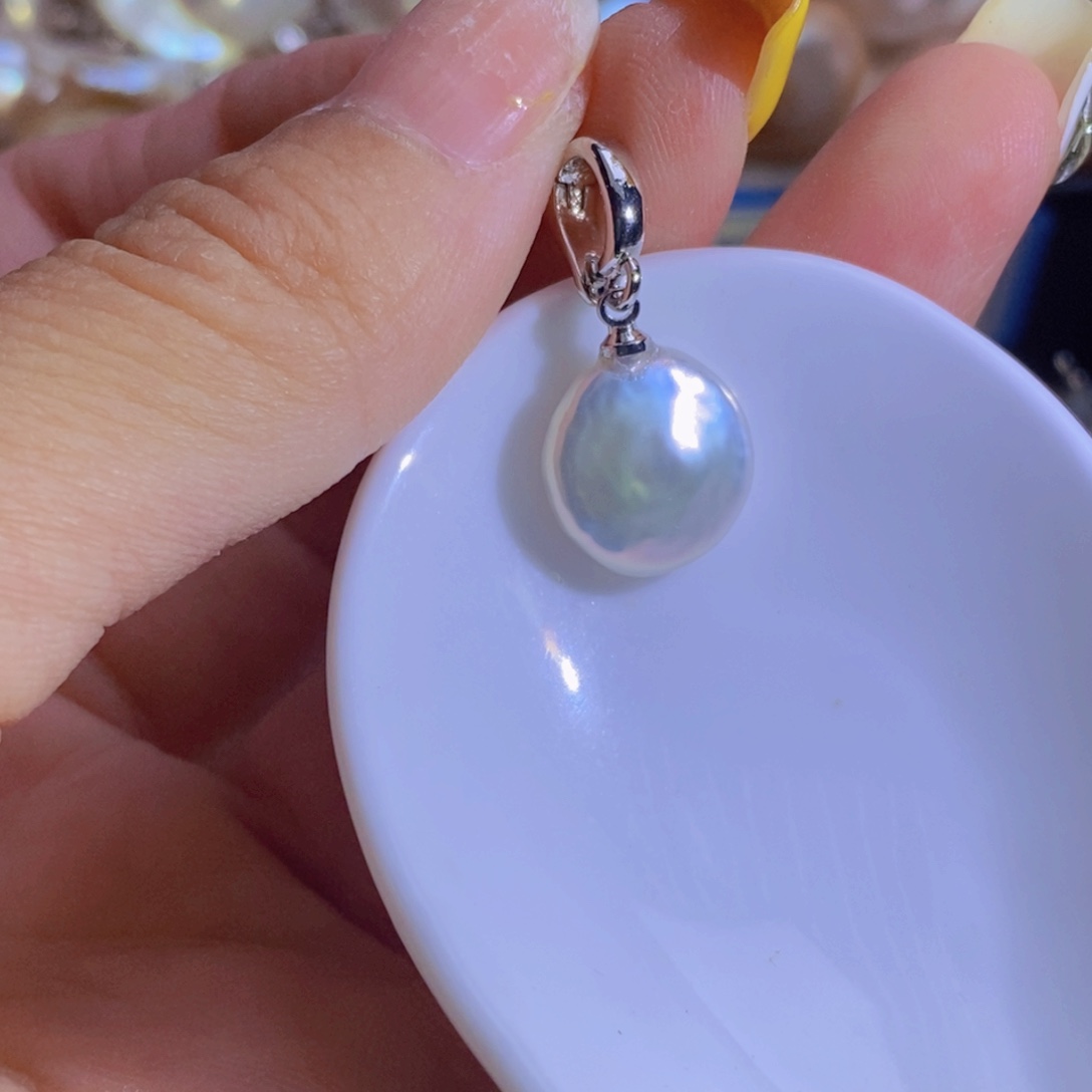 银S925镶嵌淡水珍珠天然珍珠无染色，无优化