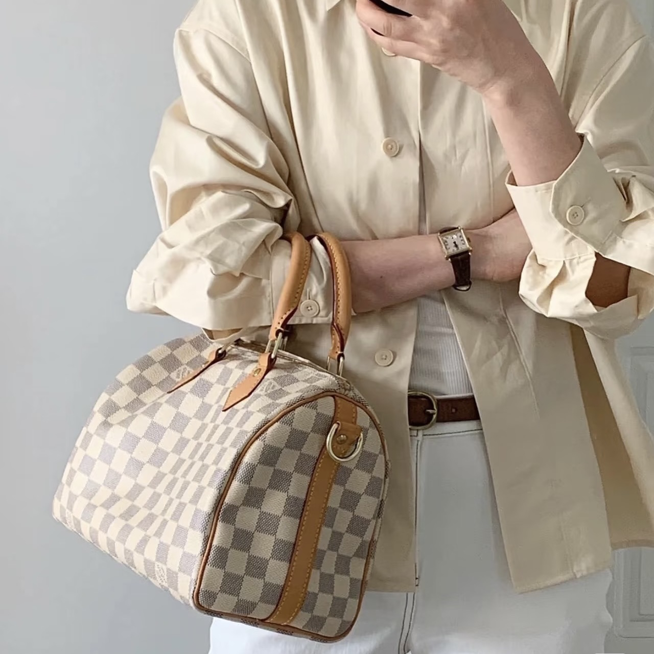 95新 LouisVuitton/路易威登 LV白棋盘格25斜挎包972612