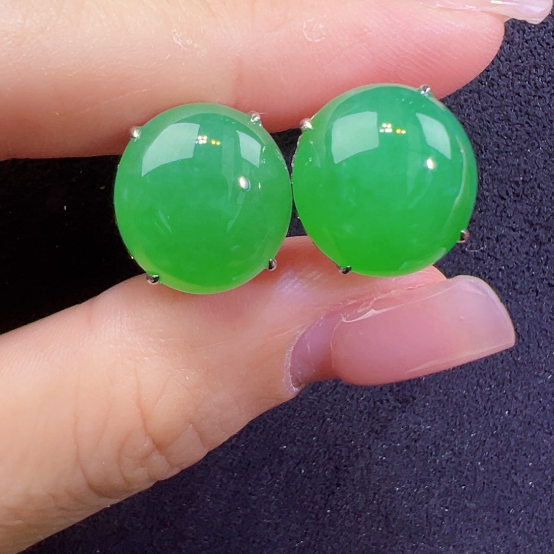 翡翠18K金镶嵌耳饰耳包