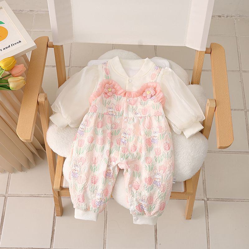 【灿宝家】郁金香兔子双层连体婴幼儿春秋衣服超洋气外出超萌外出服