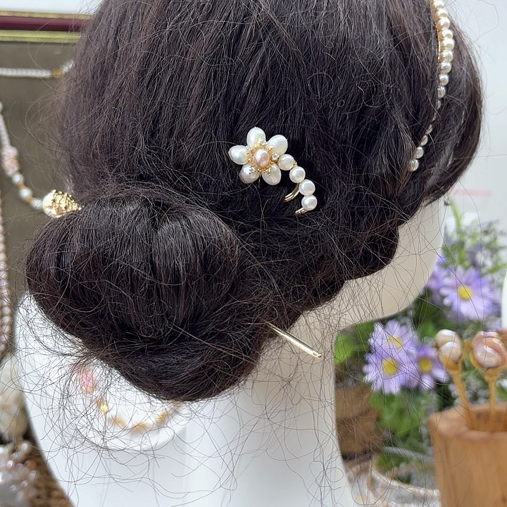 淡水珍珠发饰银S925镶嵌