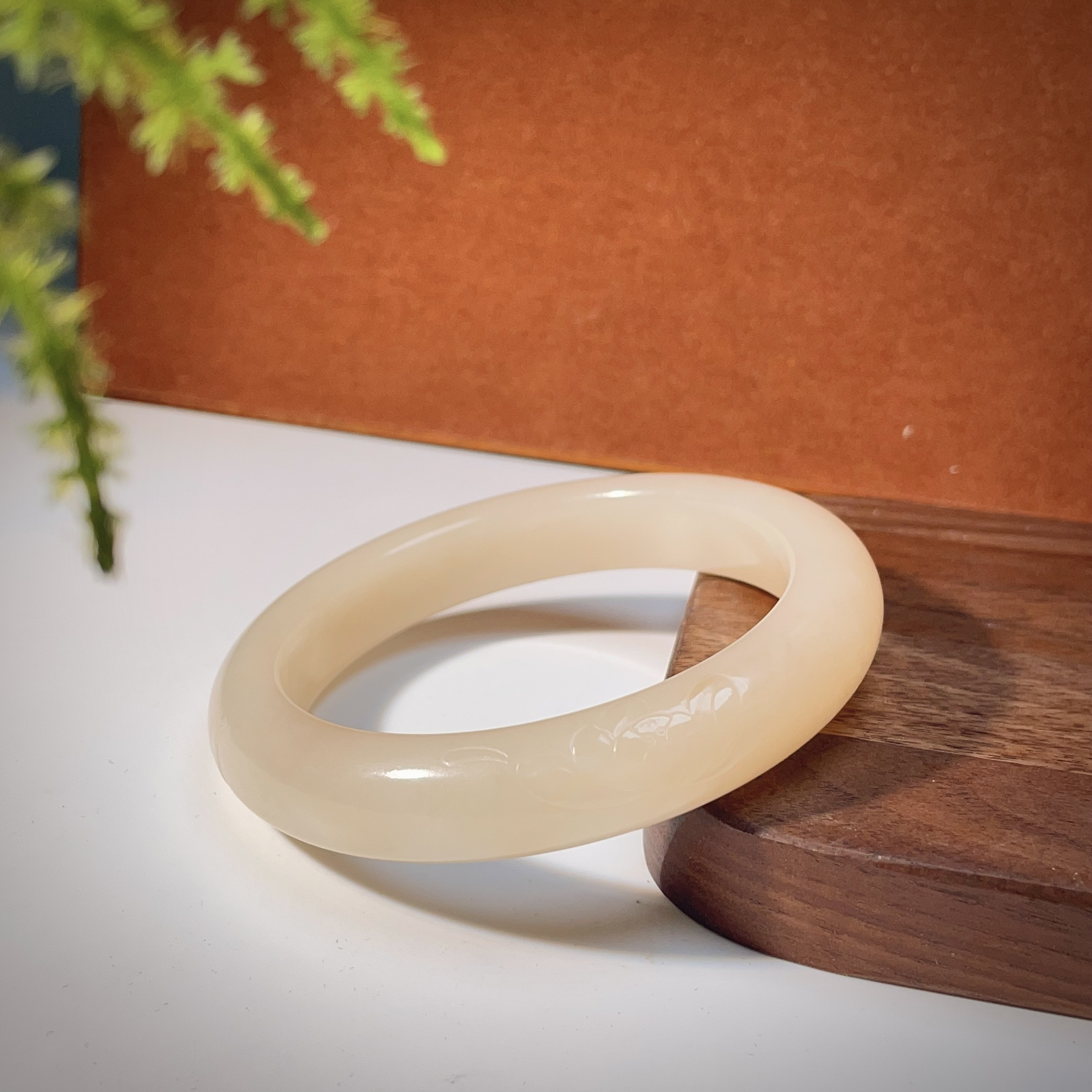 九溪【落花】和田玉野牛沟藕粉莲花手镯