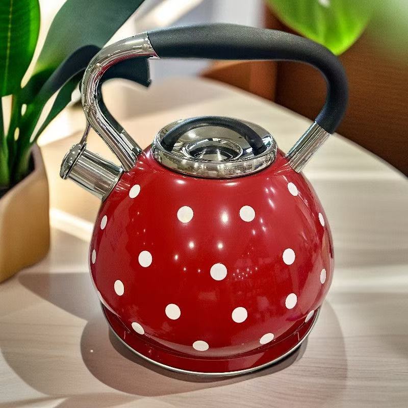 【简爱好物】家用大容量煮水红色带点不锈钢3升水壶