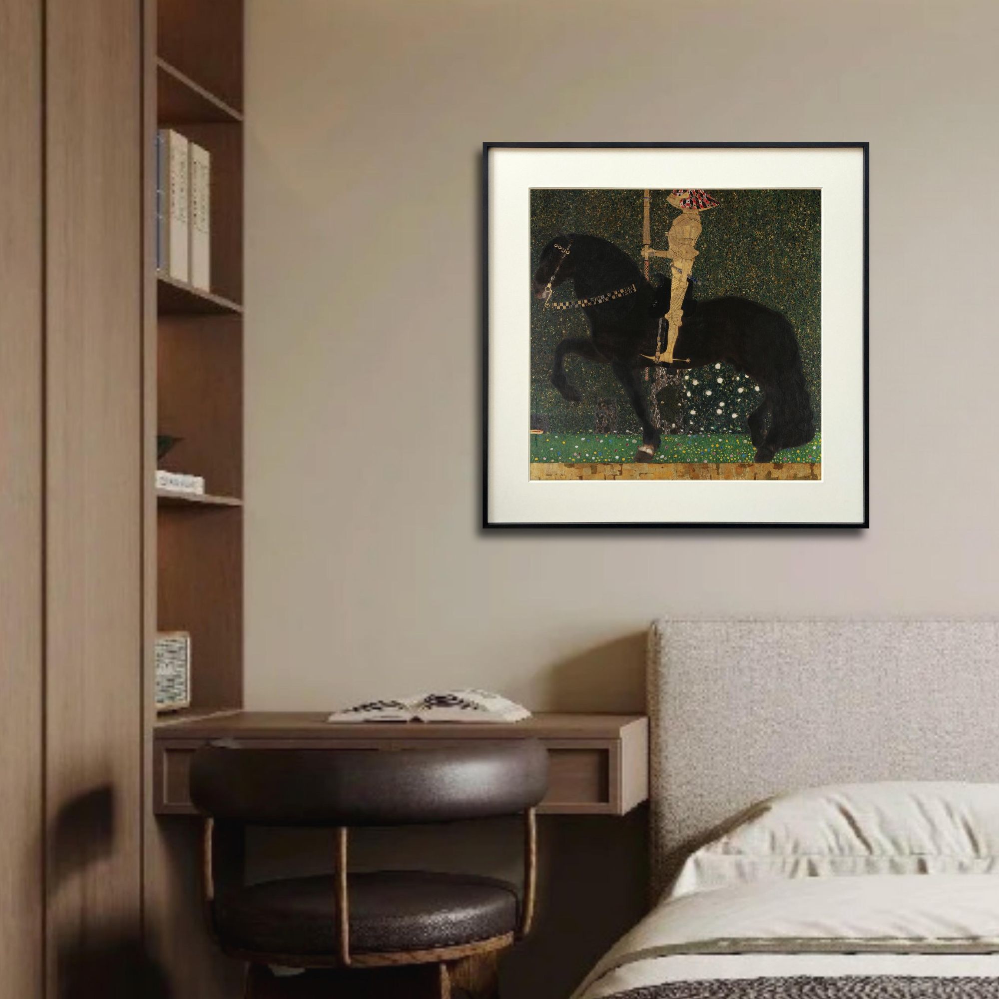 艺术装饰画《金骑士》——克雷姆特现代客厅手工肌理实木框装饰画