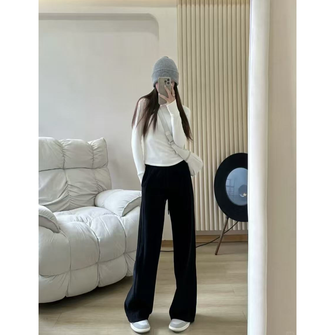 Scu LL高腰抽绳阔腿裤秋冬新款宽松直筒运动休闲长裤