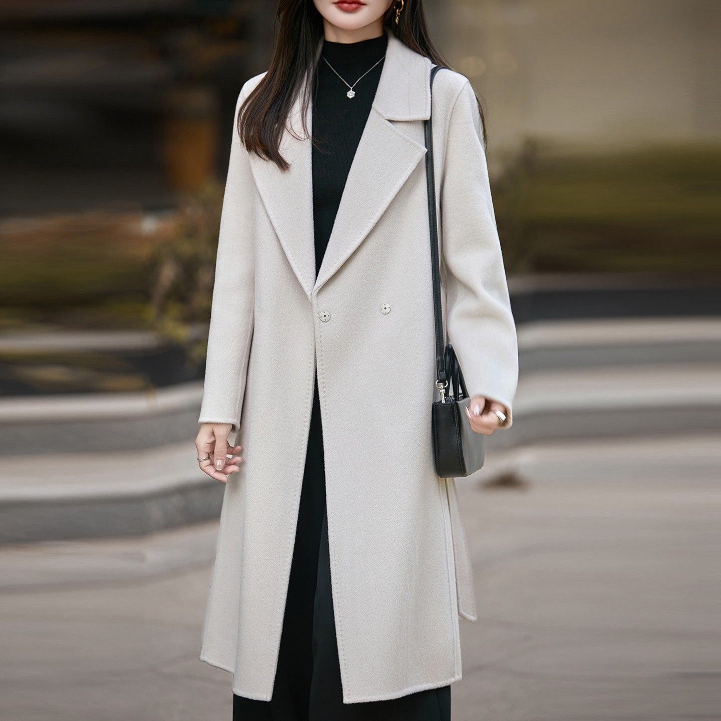 321-330羊毛中长款小香风驼色大衣小个子女毛呢外套呢子