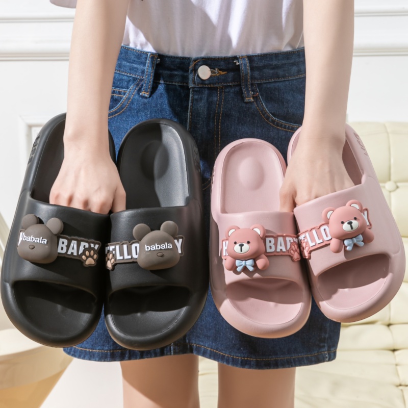 凉拖鞋夏季卡通小熊防滑厚底居家凉拖鞋浴室软底情侣洗澡拖鞋 