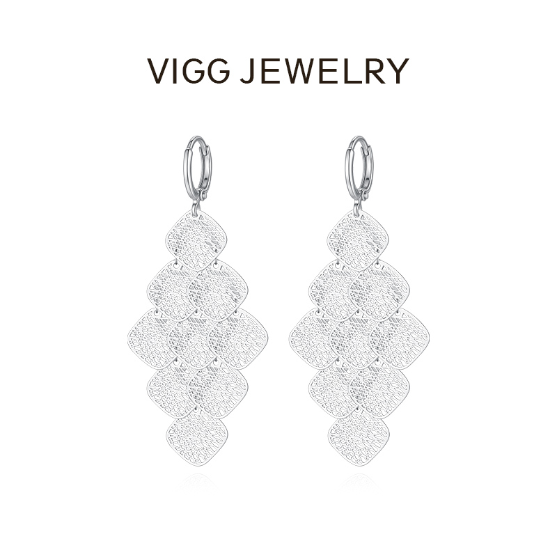 VIGG 铜合金耳饰 菱形方块网耳钉 时尚简约百搭饰品