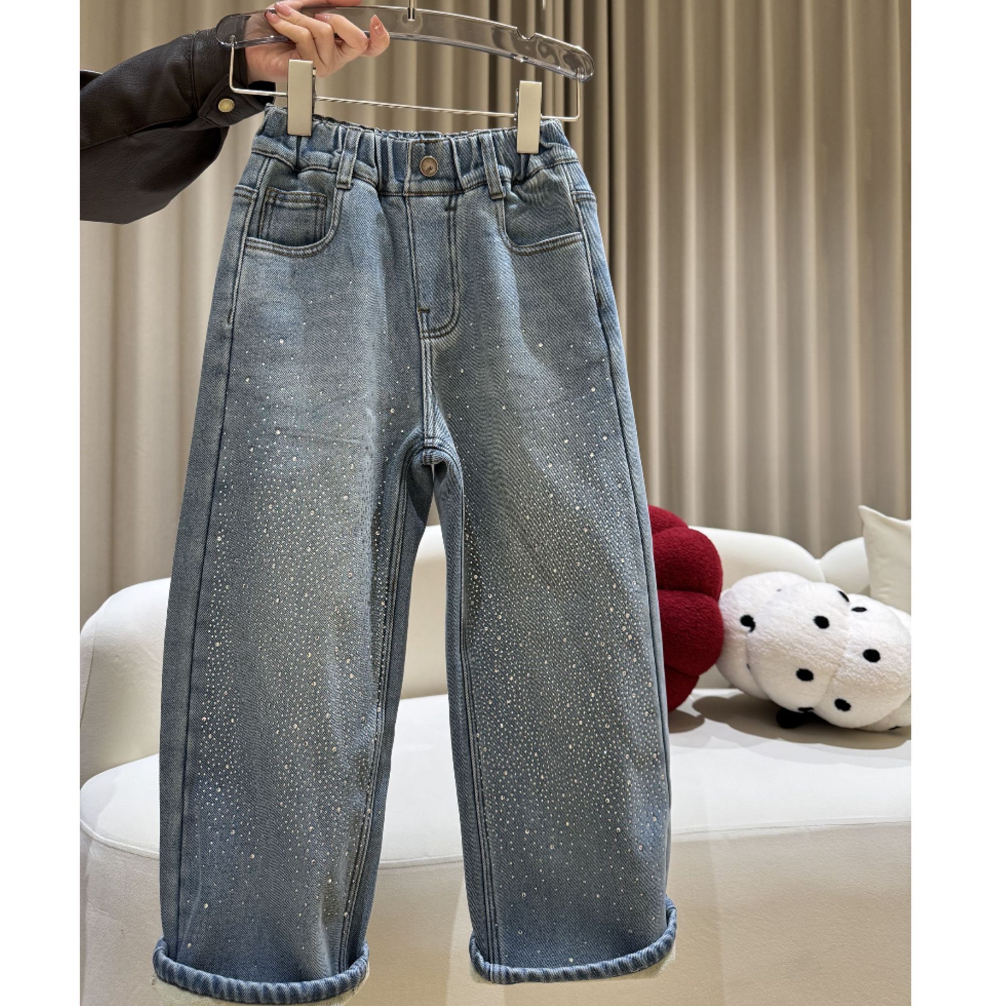 【豪宝贝】2025FW星空满钻一体绒牛仔裤5516