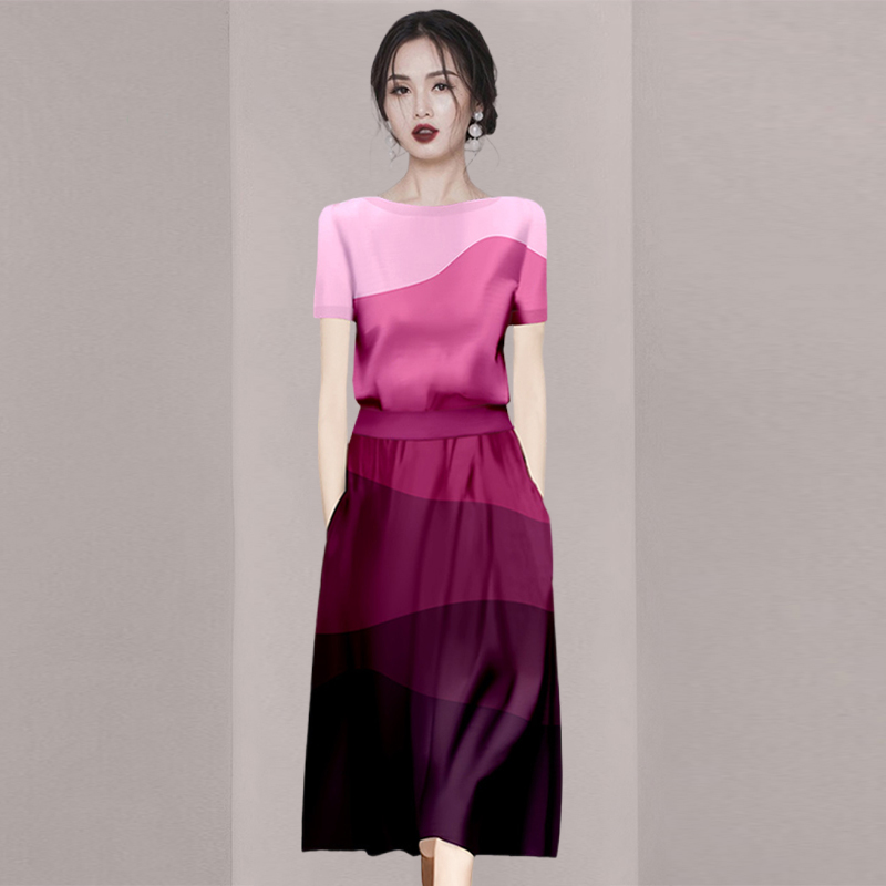 时尚套装修身套装收腰夏季显瘦长款拼接连衣裙优雅长裙时尚