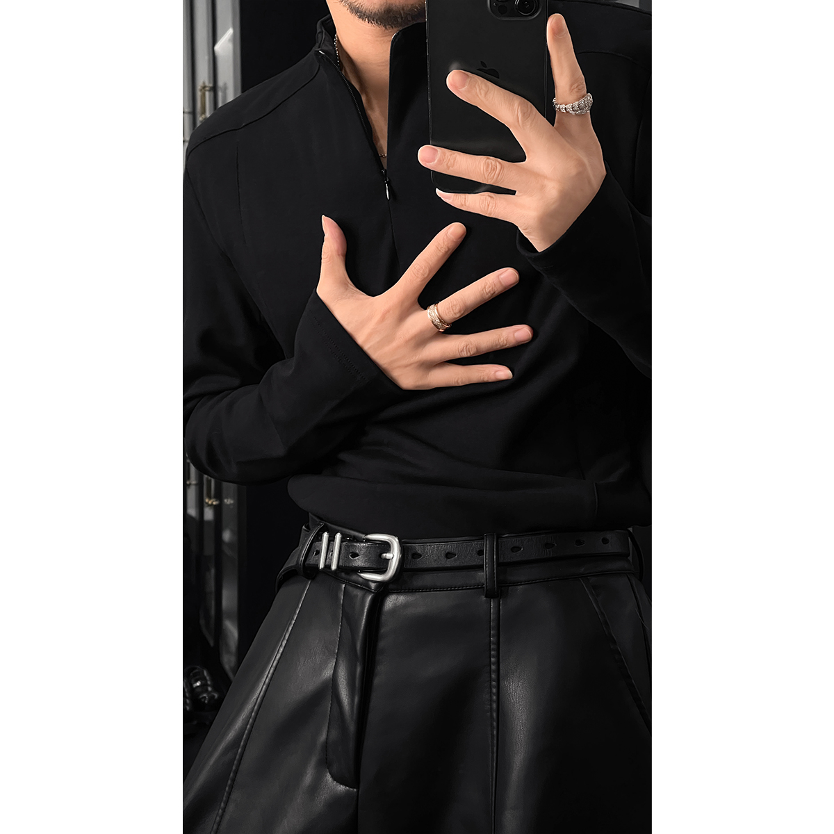 龙叨叨冬季新款潮流美式简约正肩修身拉链领百搭鹅绒保暖打底T恤