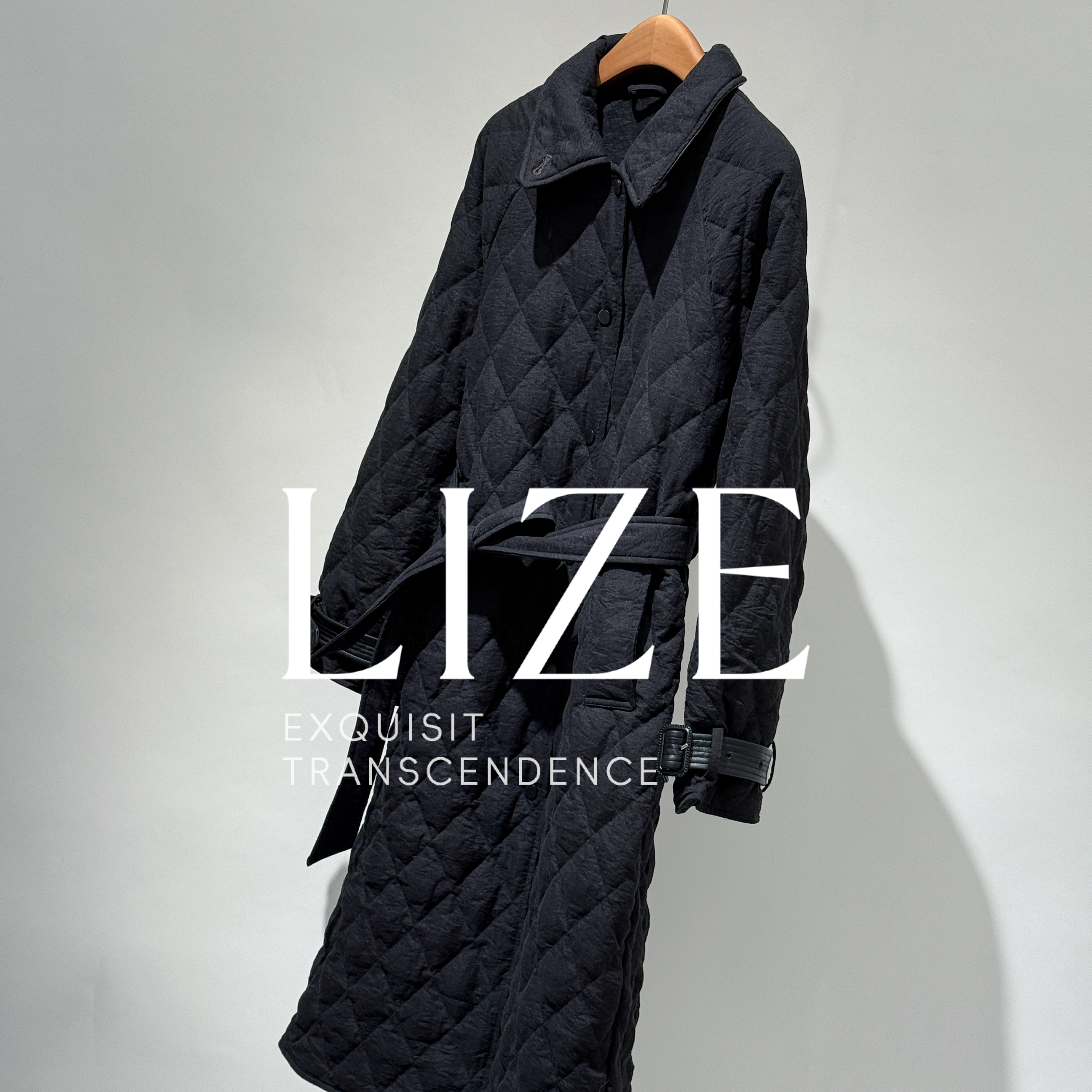 LIZE「L0489」高定亚麻.翻领中长款鹅绒服外套