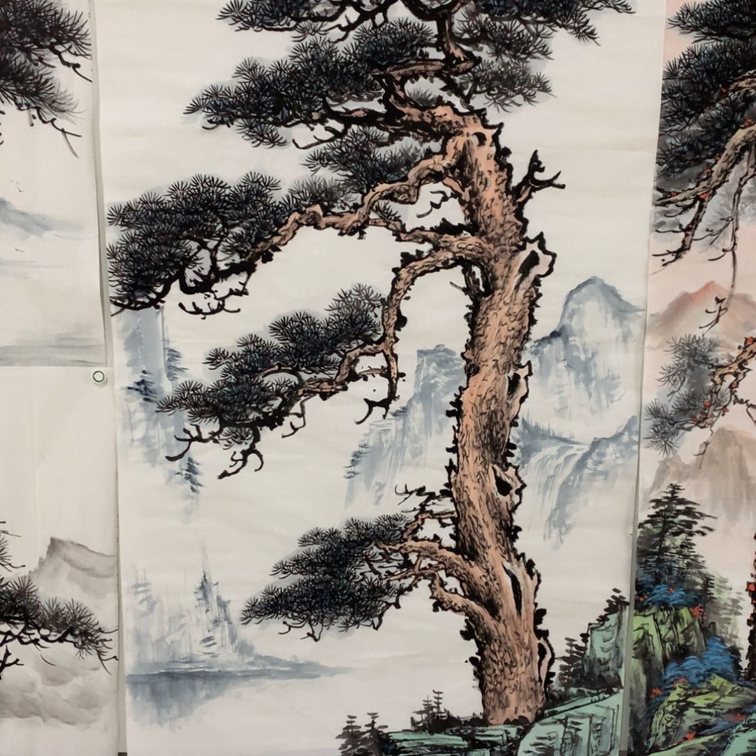 国画盖****制六尺手绘松树图