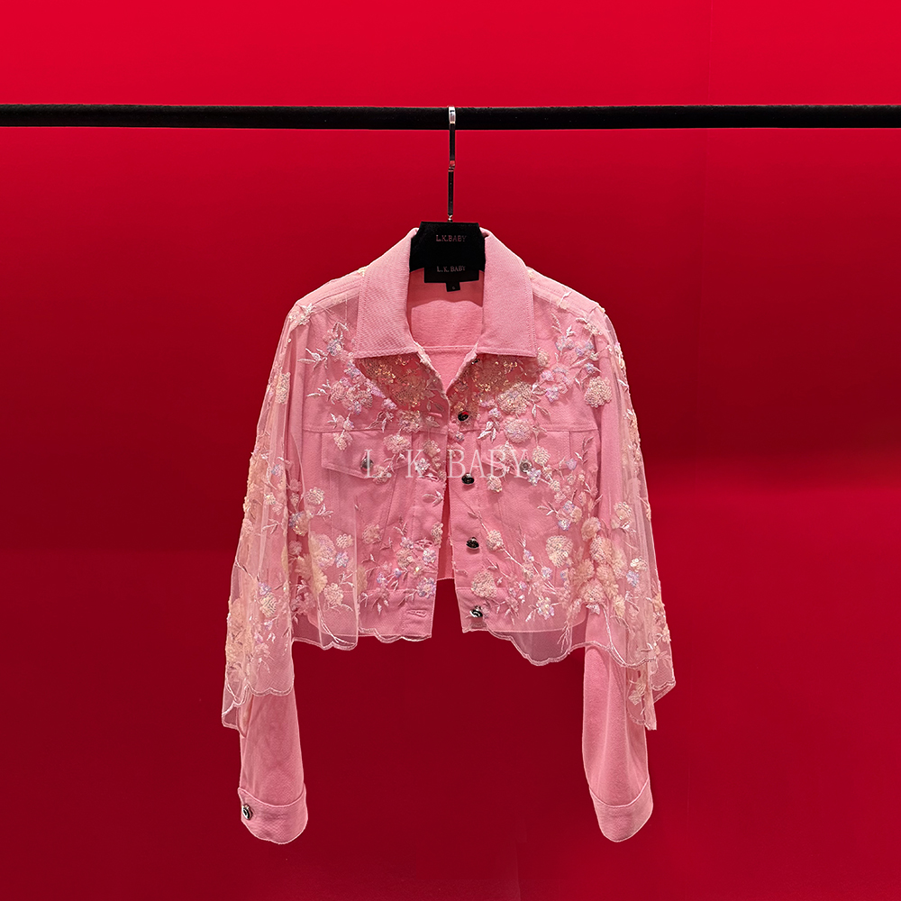 【L.K.BABY】招蜂引蝶  高定重工「薄纱花满林」减龄亮片花朵牛仔外套