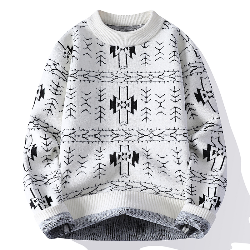 【高品质】2025冬季男士加厚印花毛衣休闲半高领打底衫MY25728