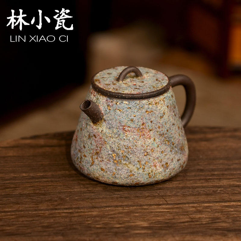 林小瓷高越岩矿七彩大石瓢茶壶手作日式泡茶壶茶具宝石入釉茶壶