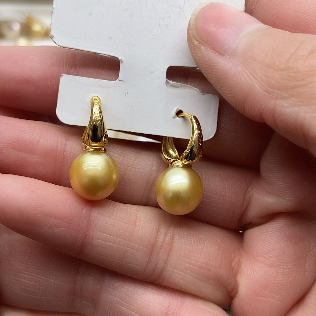 海水珍珠银S925镶嵌耳饰