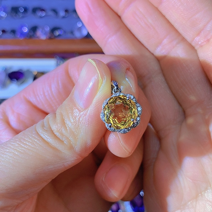 黄晶吊坠(不含链)银S925镶嵌