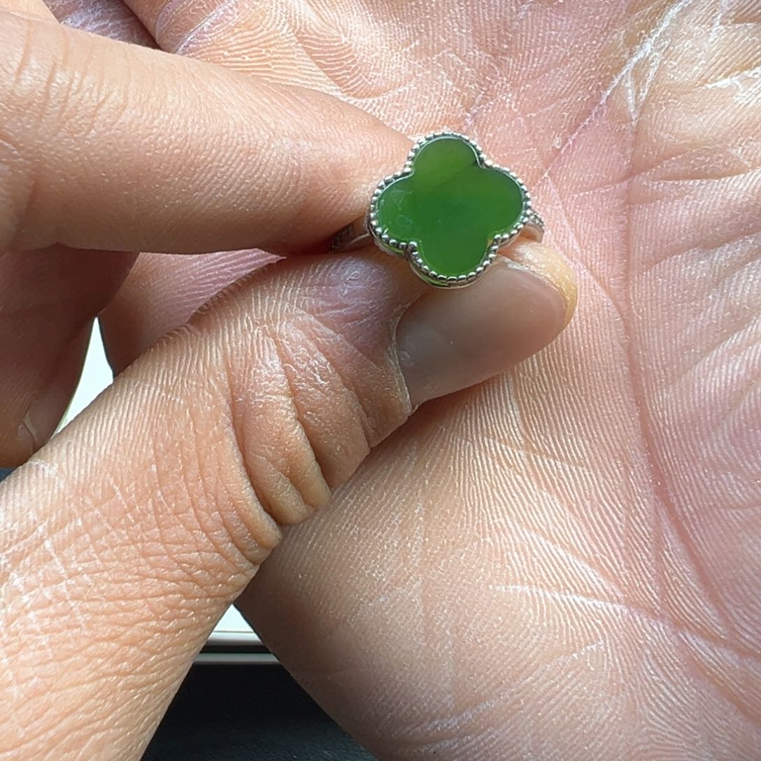 和田玉戒指银S925镶嵌多样性拍一发一四叶草戒指