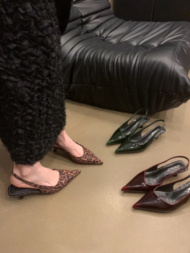 小众法式豹纹后绊带高跟鞋包头凉鞋女2025新款春夏季气质尖头单鞋