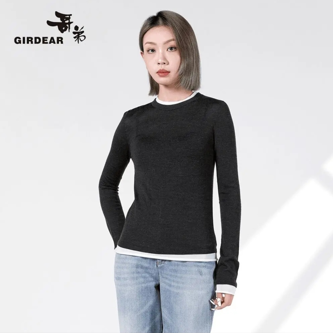 时尚休闲风常规款打底衫标准可爱风长袖女士T恤修身1399763