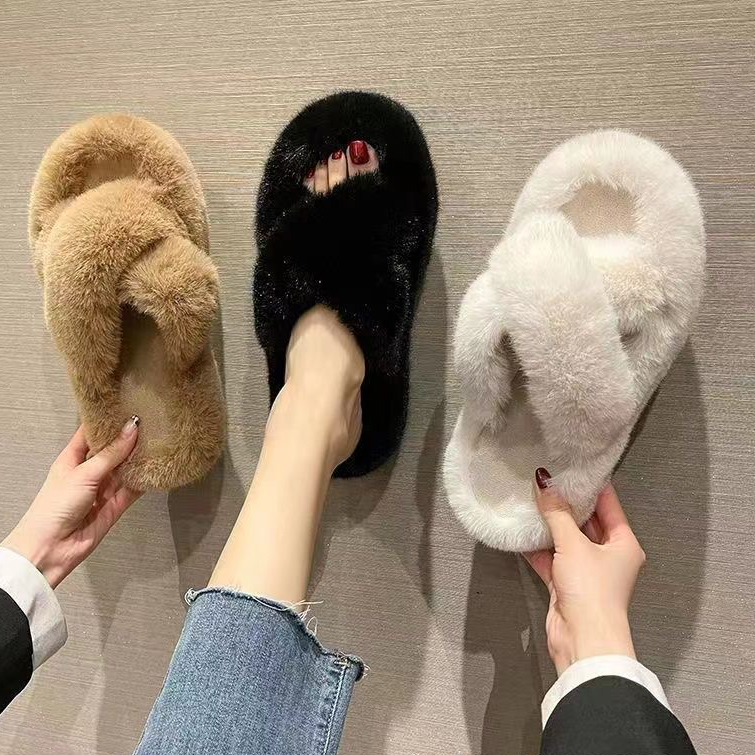 【款式颜色尺码随机】哈森毛毛拖鞋