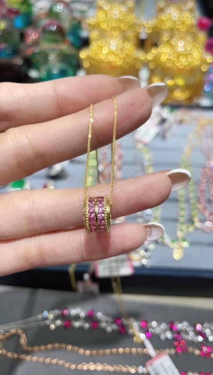 18K金镶嵌彩色蓝宝石项链路路通款