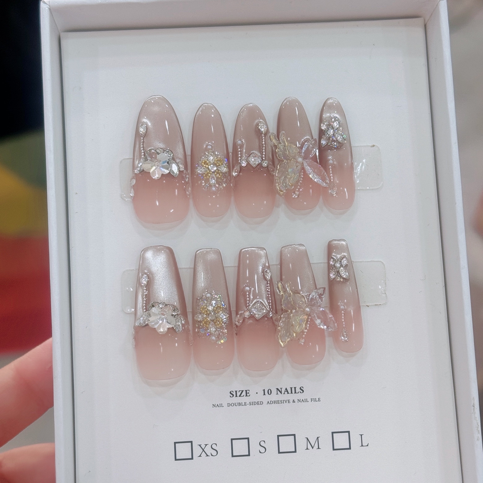 （初春～福蝶）立体蝴蝶裸色渐变超亮猫眼美甲防水可拆卸指甲