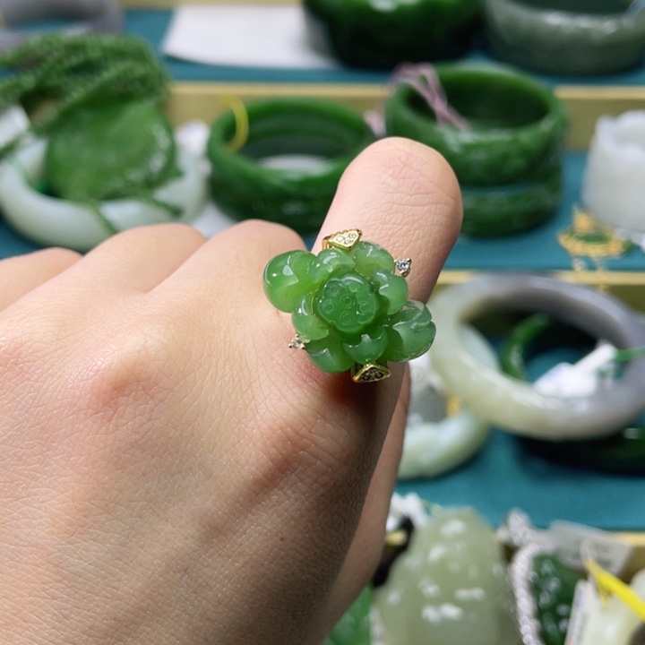 和田玉戒指银S925镶嵌